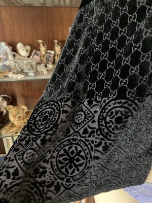 Tom Ford Gucci Burn Out Patchwork Navy Silk Velvet Monogram Scarf