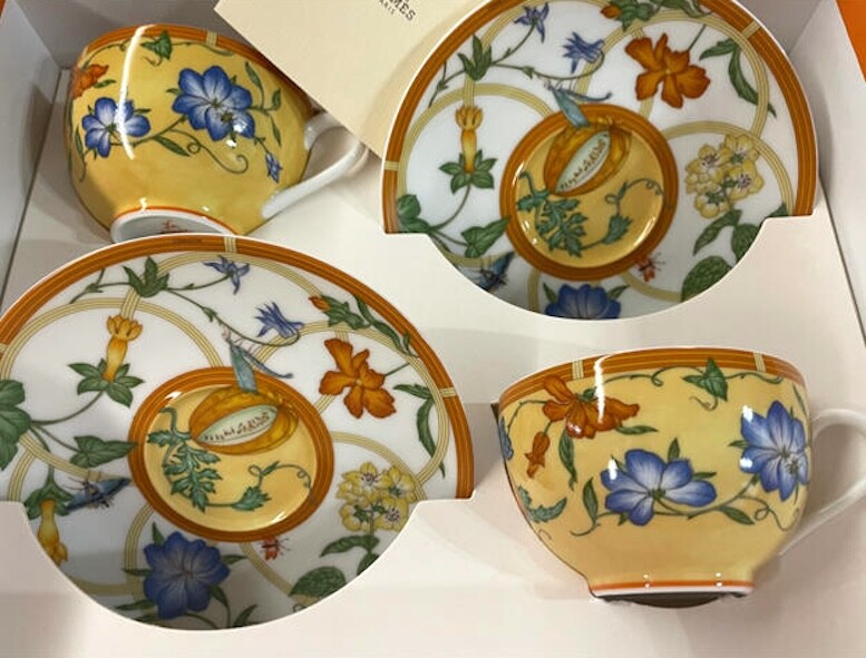 Hermes Siesta Tea Cup Saucer Tableware Yellow Floral 2 set Coffee