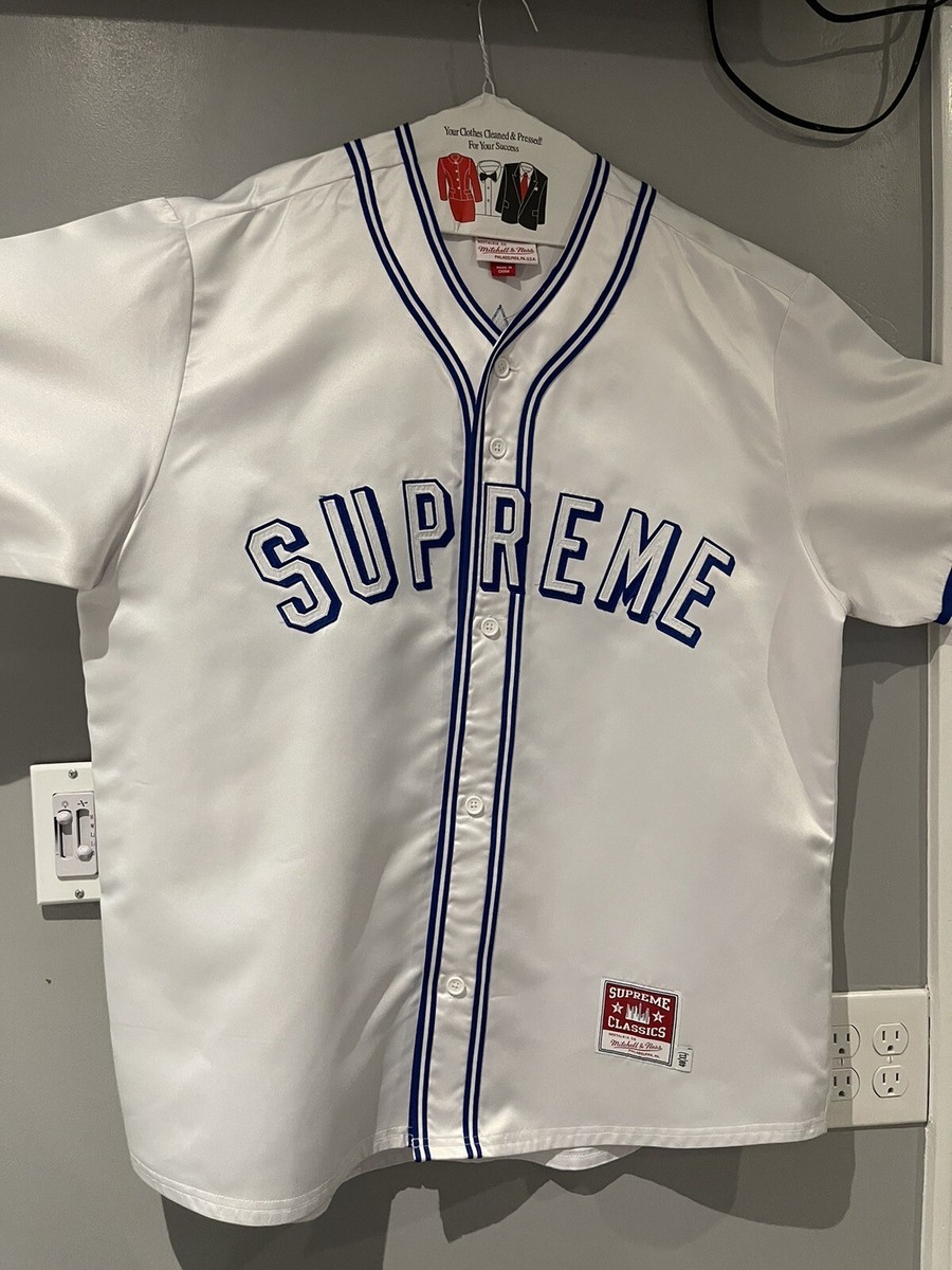 SUPREME MITCHELL & NESS SATIN BASEBALL JERSEY WHITE (XL) | eBay