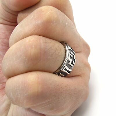 MENDEL Mens Stainless Steel Rustic German Iron Cross Ring Band For