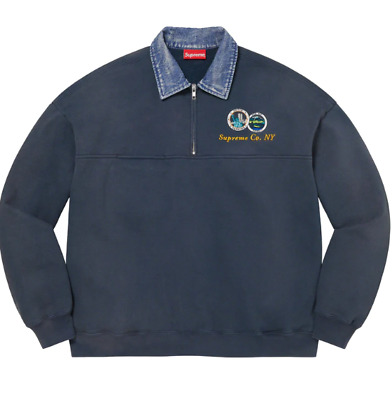 Supreme Denim Collar Half Zip Sweatshirt (SS23) Blue Size M (Fast