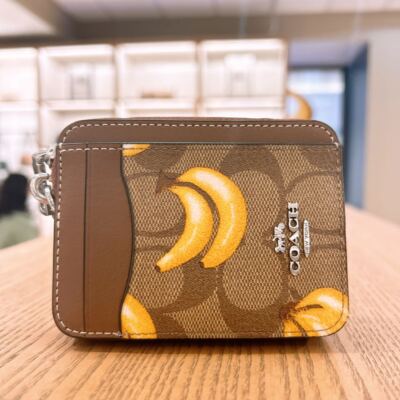 NWT Coach Zip Card Case In Signature Canvas With Cherry/Banana