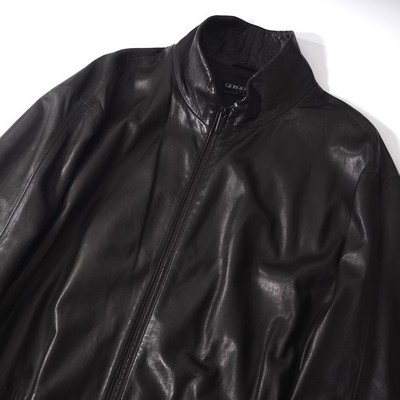 Giorgio Armani Lamb Leather Jacket Coat Size 54 riri Zip Black