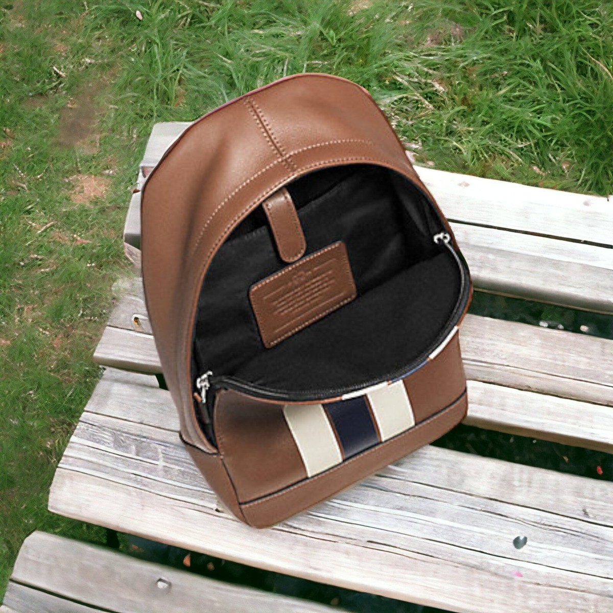 Coach F72226 Charles Varsity Leather Pack Sling in Dark Saddle for