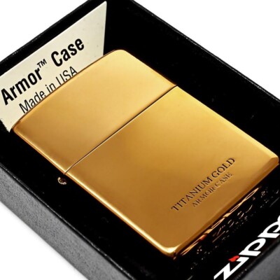 Zippo Armor Case Gold Titanium Coating Side Logo Etching Engraving