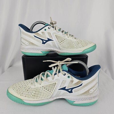 Mizuno Women's Wave Exceed Tour 5 AC Tennis Shoes White/Teal Size