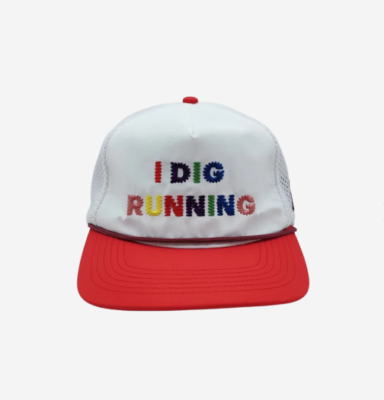 Alex Zono I Dig Running Rainbow Trucker Hat, White Red (100