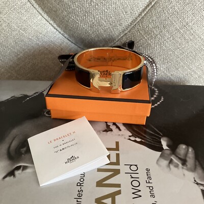 Authentic HERMES Black Enamel GHW Clic Clac H Bracelet CHIC