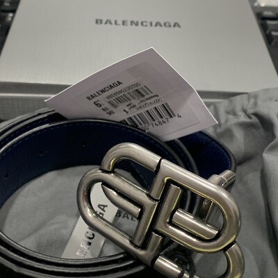 NEW BALENCIAGA Large BB Men's 85cm Black/Blue Reversible Leather