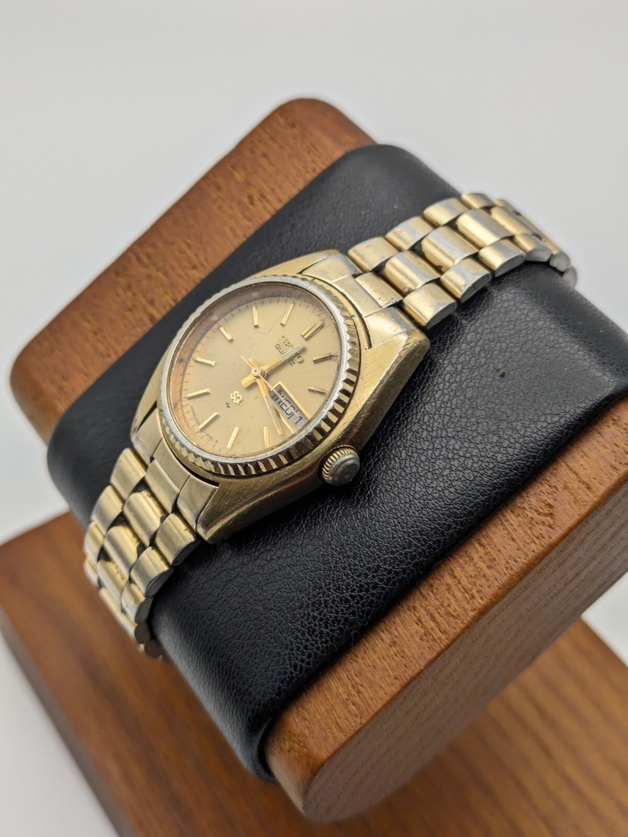 Seiko Watch Ladies Day/Date Quartz 2A23-0030 Gold Tone Working New