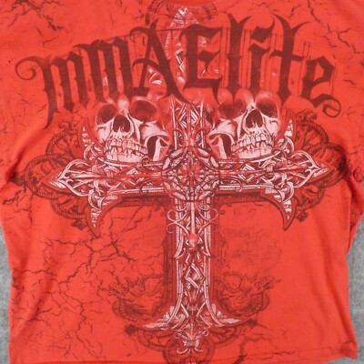 MMA Elite T-Shirt Mens XXL Short Sleeve Red Logo Cross Skulls