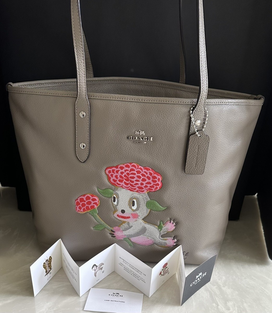 NWT COACH X GARY BASEMAN LIM EDITION LOU CITY BAG FOG GRAY ZIP