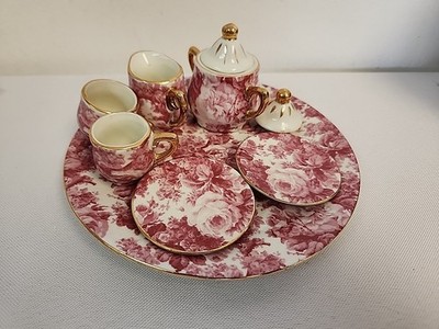 Formalities Miniature Tea Set by Baum Bros Red/Pink Roses Chintz 9