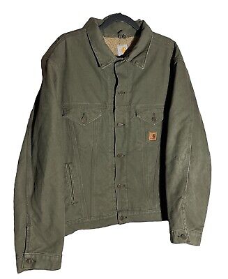 Carhartt J233 ARG Canvas Jacket Sherpa Lined Coat Green Trucker