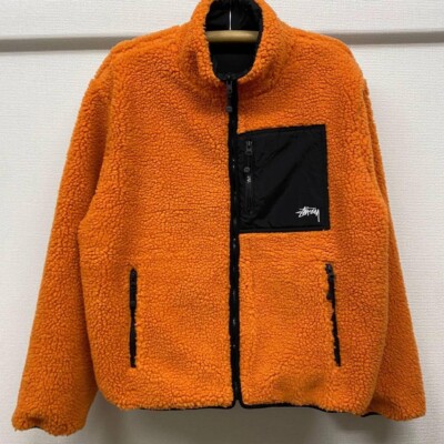 Stussy 8 Ball Sherpa Jacket L Orange Fleece Zip-Up size L Men's