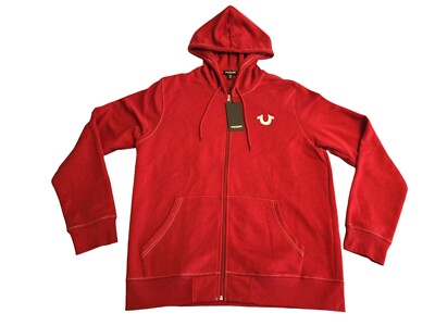 True Religion Buddha Logo Seal Full Zip Hoodie Sz XL red Dahlia