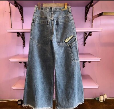 Vintage Rare 90s JNCO Jeans Buggy Yellow Logo Embroidery y2k RAVE