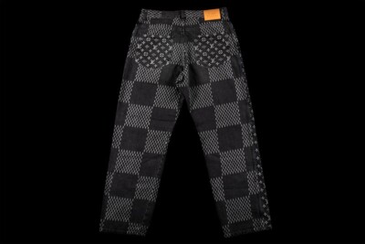 LOUIS VUITTON X NIGO GIANT DAMIER WAVES MONOGRAM DENIM PANTS NOIR