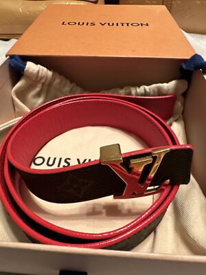 LOUIS VUITTON LV Belt Monogram Brown/Red 90/36 | eBay
