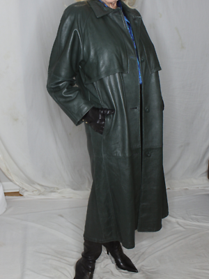 Womens Leather Trench Coat Green M-L-XL? Long SOFT Lambskin