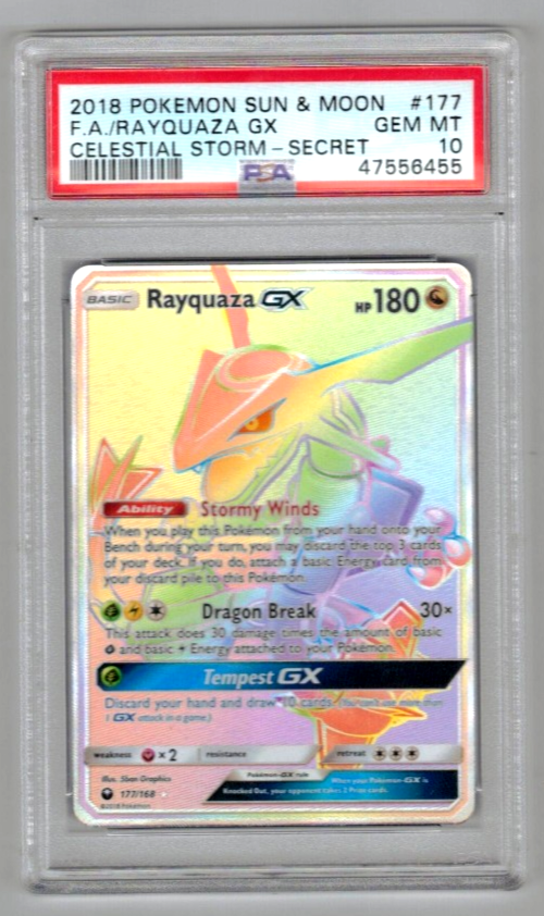 Pokemon Card : PSA 10 Gem Mint Rayquaza GX 177/168 Secret Rare