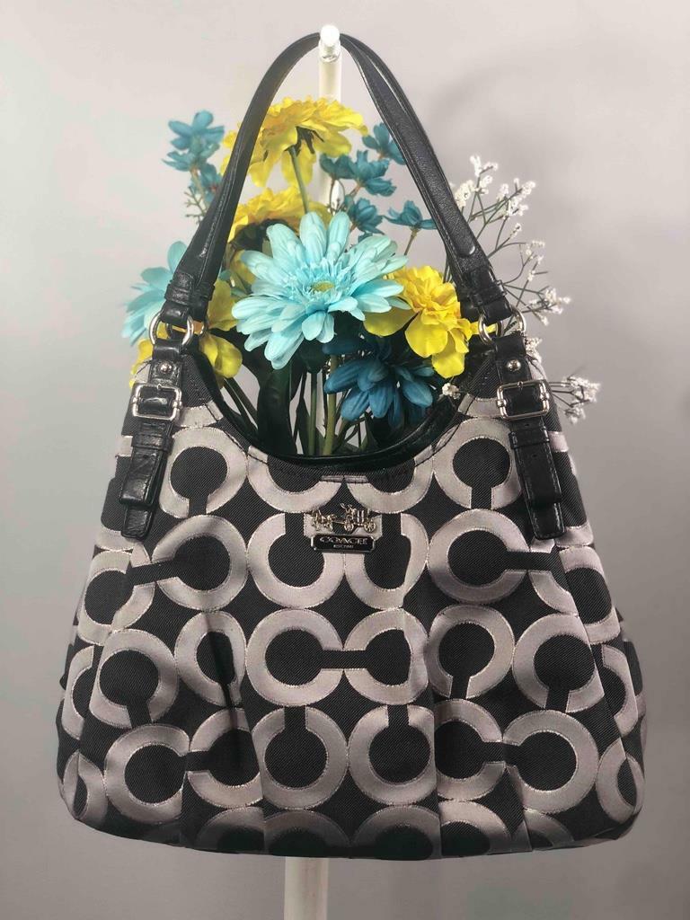 COACH Madison Maggie Op Art Grey Canvas Shoulder Bag #18765 | eBay