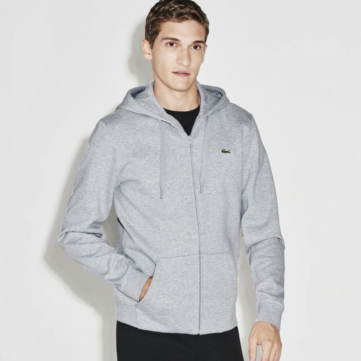 Men's Lacoste GK1607 Fleece Hoodie Grey Hooded Sports tracksuit