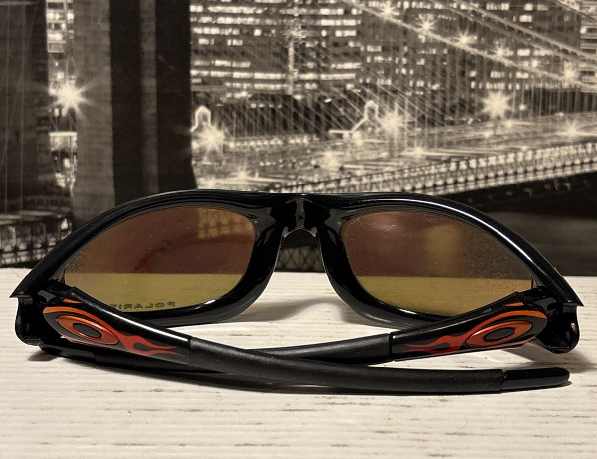 vintage oakley straight jacket sunglasses black Orange Flames Fire