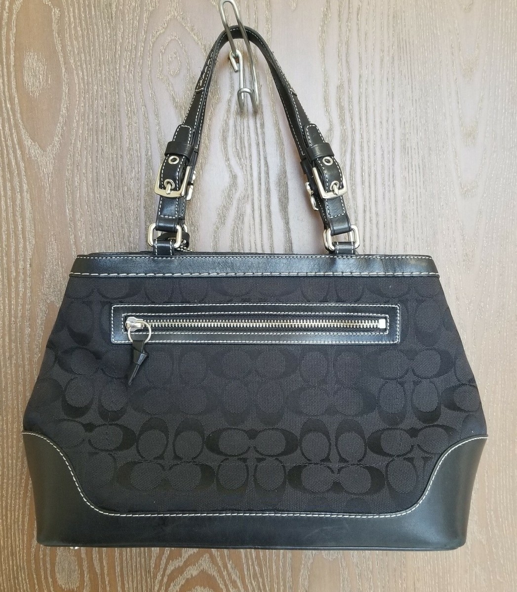 Vintage COACH Black Signature Jacquard & Black Leather Satchel Bag