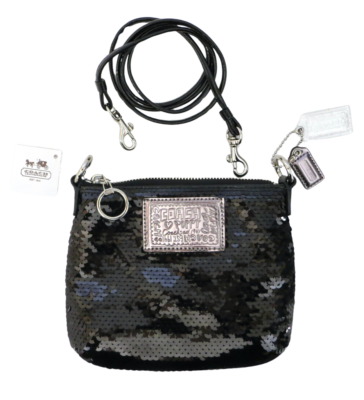 New NWT Coach Poppy BLACK Sequined DISCO Crossbody Swingpack Purse