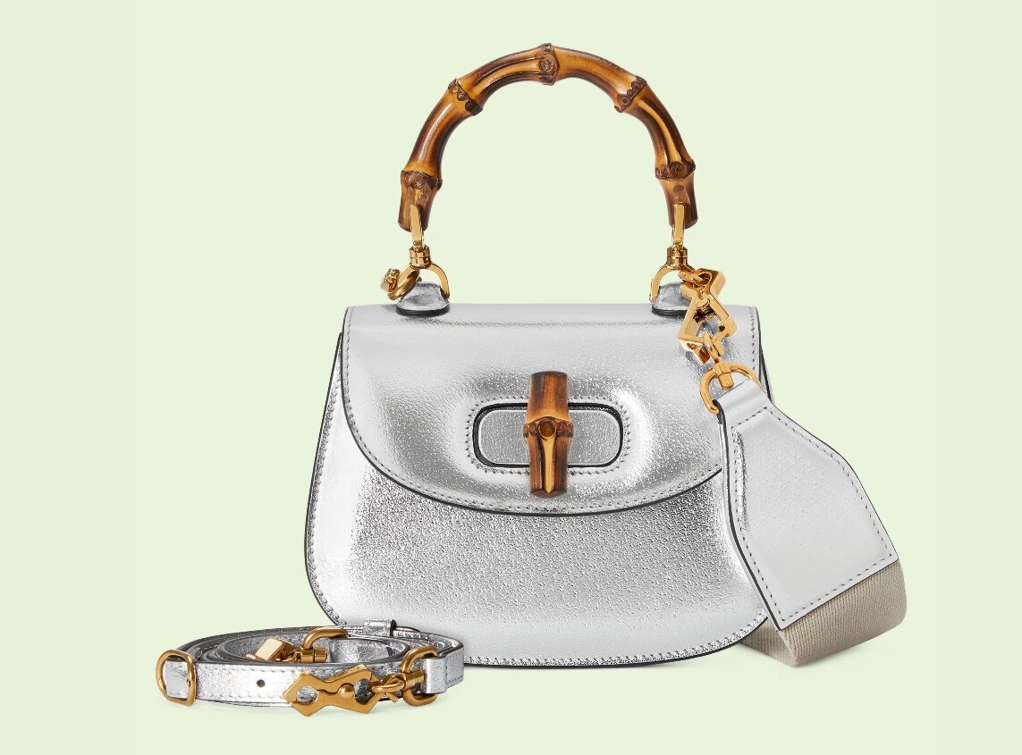 GUCCI Bamboo 1947 Mini Top Handle Bag Silver Leather New from