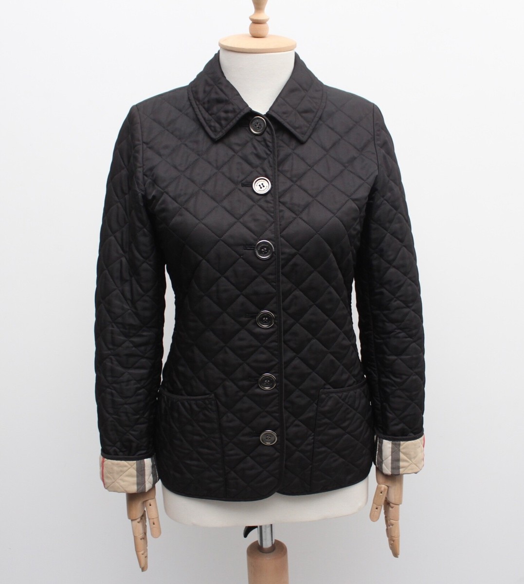 Women's BURBERRY BRIT Quilted Jacket Blazer Black Nova Check Size