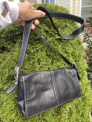 Coach East West Bag Black Leather Y2K Vintage Crossbody Mini Purse