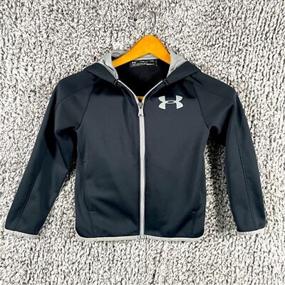 Under Armor Coldgear Hooded Jacket Size YXS Black and Gray Zip Up