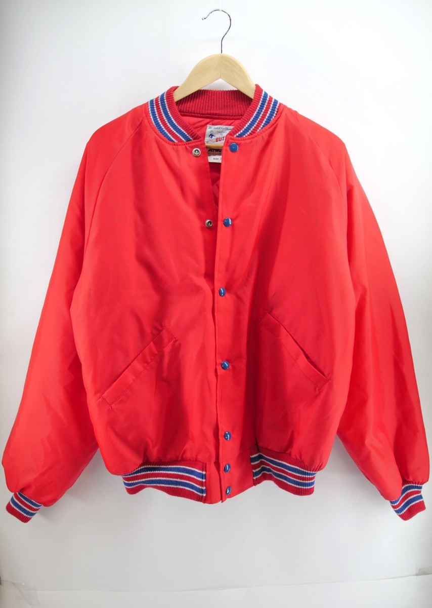 Vintage Blank Satin Bomber Jacket Red XL BUTWIN Made in USA 70s