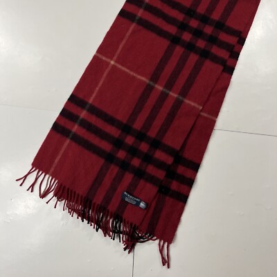 Burberry Scarf Red Nova Check Print 100% Cashmere England Made