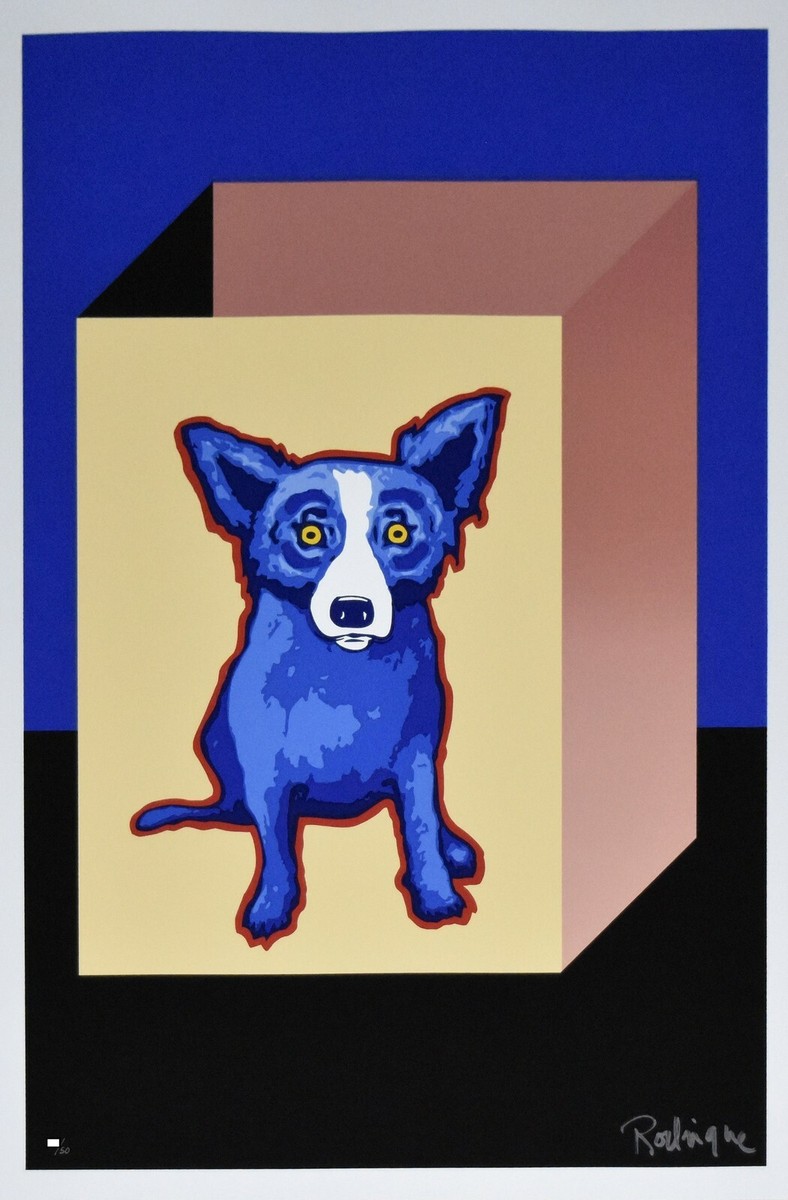 George Rodrigue Blue Dog Blue Label Silkscreen Print Signed