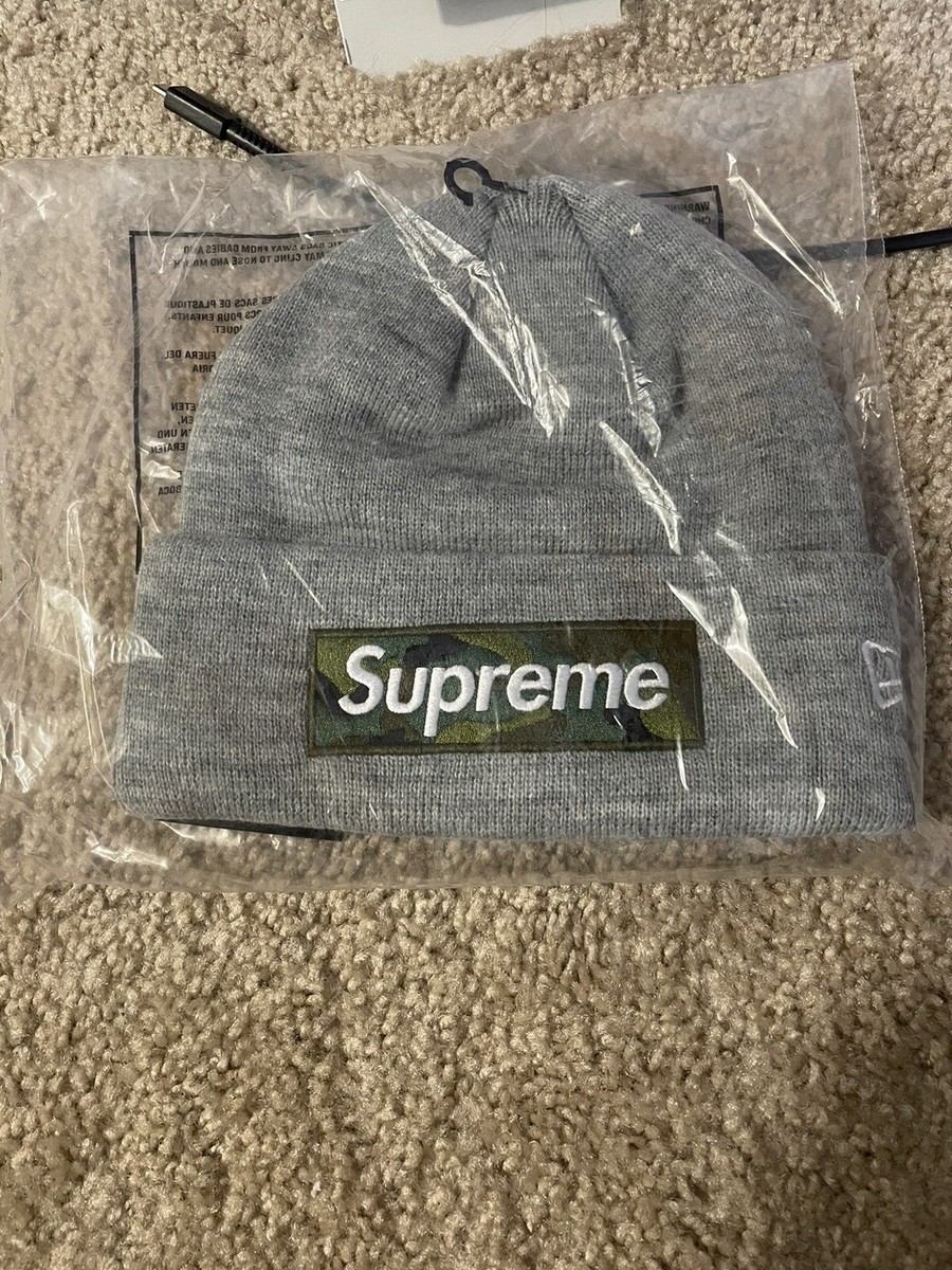 Supreme New Era Box Logo Beanie - Heather Grey Camo - FW23 | eBay