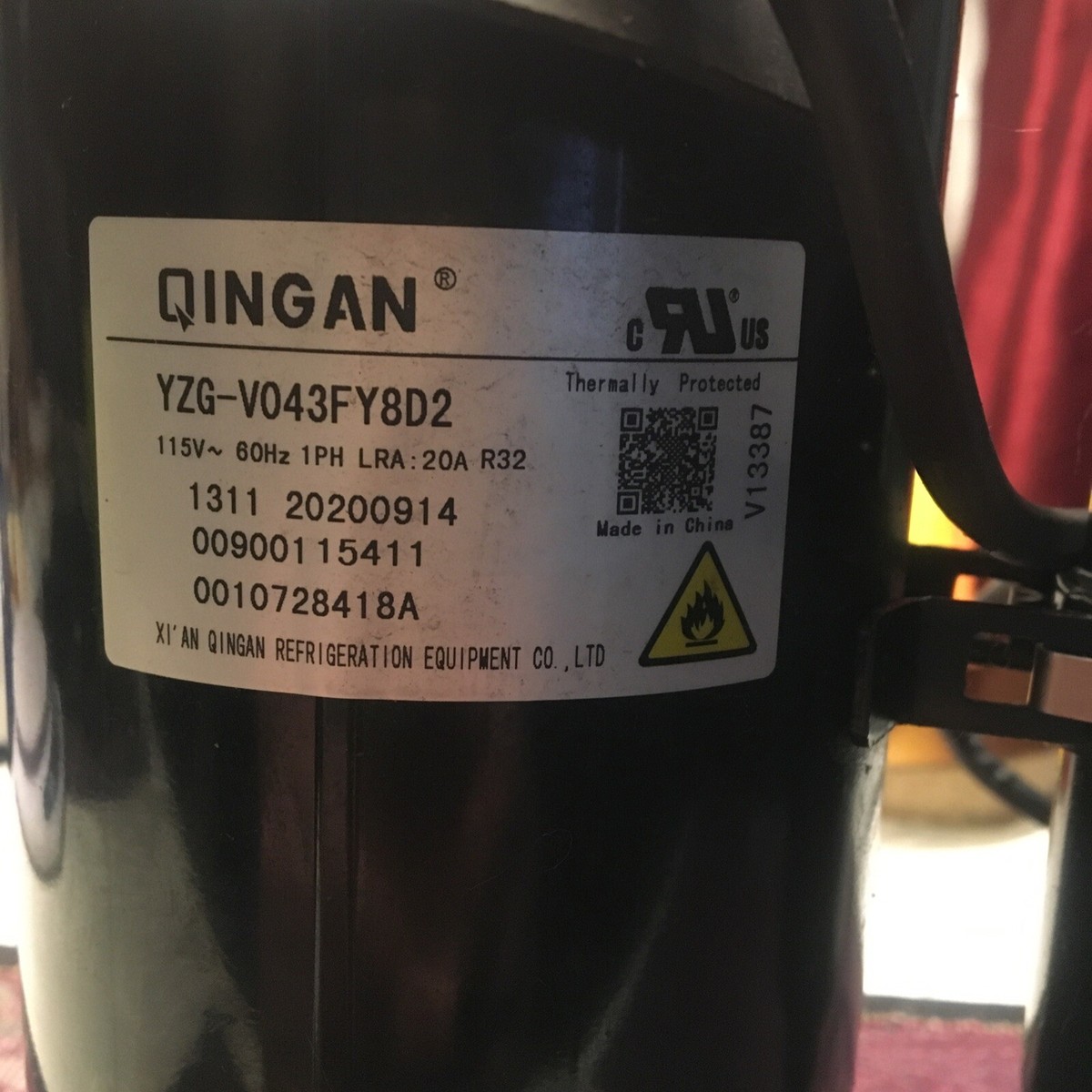 QINGAN YZG- V043FY8D2 115V 60Hz 1PH LRA :20A R32 Compressor | eBay