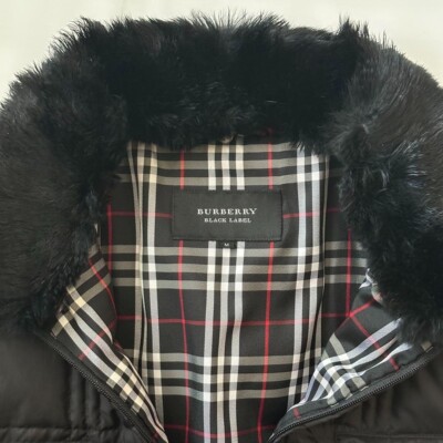 BURBERRY Black Label Quilted Down Jacket Nova Check Collar Fur