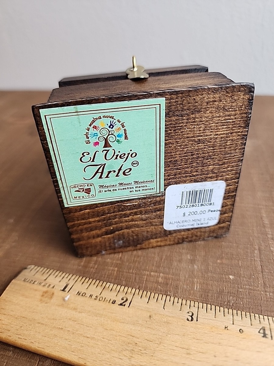Handmade Wooden Trinket Box with Painted Tile El Viejo Arte Mini 3