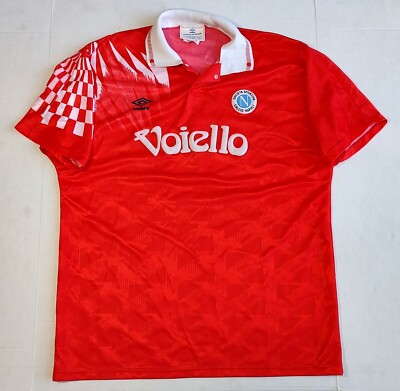 Vtg 90s Napoli Jersey XL Red Umbro Voiello Futbol Alternate Kit
