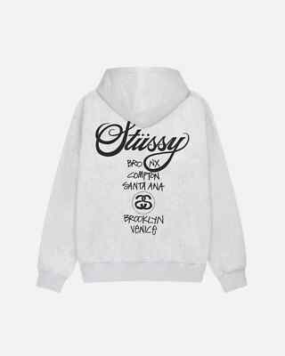 Stussy World Tour Hoodie Ash Heather XXL Size | eBay