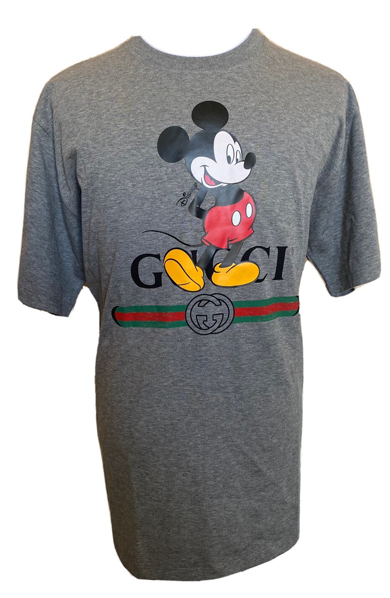 Gucci Mickey Mouse Gray Cotton Jersey T-Shirt Size Large