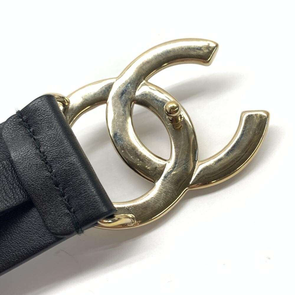 新品CHANEL シャネルCCロゴ レザーベルト95 ラインストーン黒
