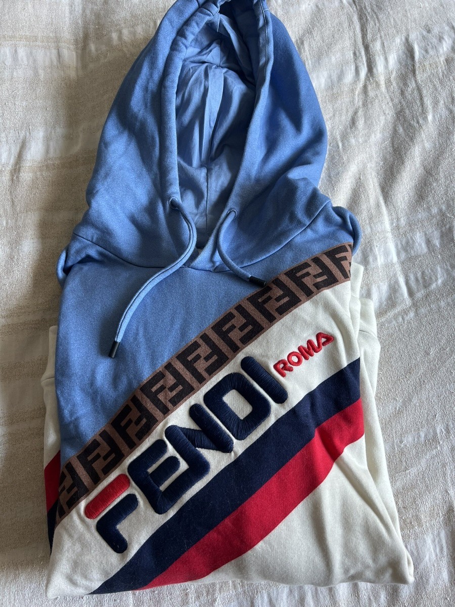 RARE Fendi x Fila 2019 Mania Stripe Hoodie Sweatshirt Blue White