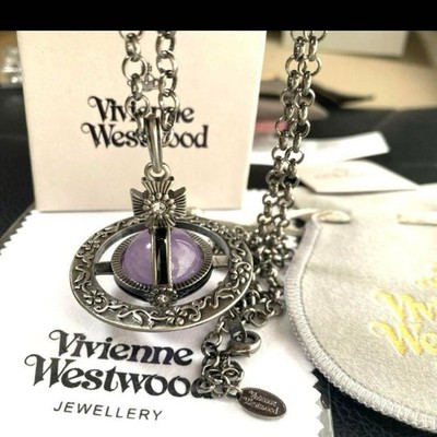 Vivienne Westwood Small Orb Necklace Purple Flower Gunmetal with
