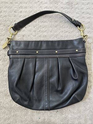 COACH Hobo Bag Y2K Ergo Black Leather Pleated Brass Gold Buckle
