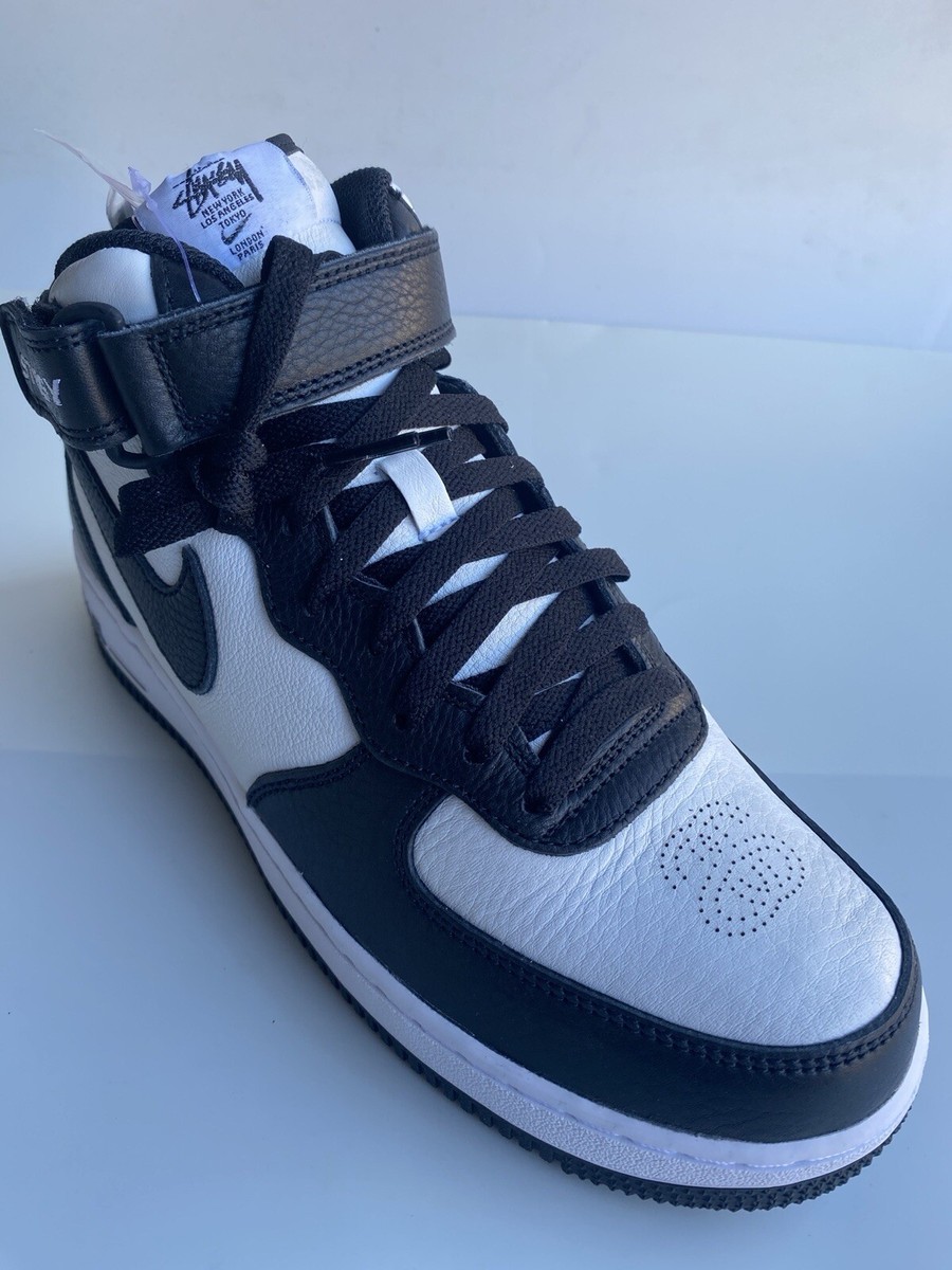 Size 8.5 - Nike Stussy x Air Force 1 Mid Black White | eBay