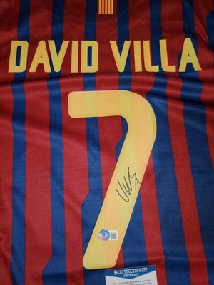 David Villa Auto Signed NIKE FC Barcelona Blue Soccer Jersey